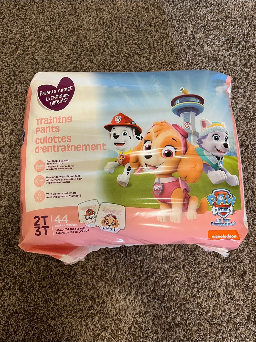 PAW Patrol Pink Training Pants - Size 2T-3T (44 Count)